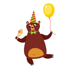 Vector illustration of cartoon funny bear isolated on white background.