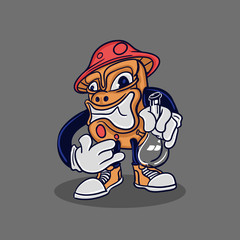 mushroom mascot with bong kush
