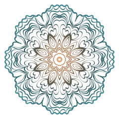 Decorative Colorful Floral Ornament With Decorative Border. Ethnic Mandala Decoration. Vector illustatration. Brown, turquise color. Indian, Moroccan, Mystic, Ottoman Motifs.