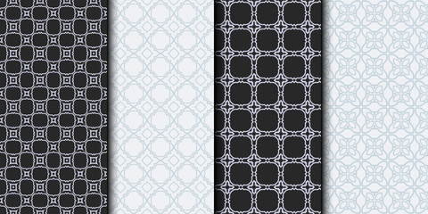 Set of Seamless Geometrical Linear Texture. Original Geometrical Puzzle. Backdrop. Grey color. Vector illustration