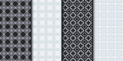 Set of Seamless Geometrical Linear Texture. Original Geometrical Puzzle. Backdrop. Grey color. Vector illustration