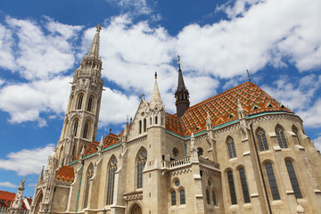 Fototapeta na wymiar The close up of St. Matthias Church tower in Budapest