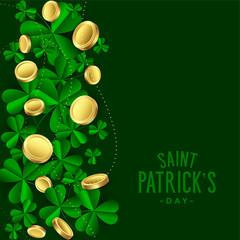 clover leaves with gold coins saint patricks day background
