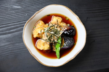 鶏天と秋茄子の揚げ出し