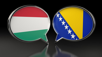 Hungary and Bosnia and Herzegovina flags with Speech Bubbles. 3D illustration