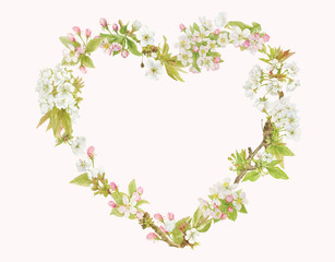 Obraz na płótnie Canvas Heart shaped flowers border wedding greeting card template