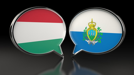 Hungary and San Marino flags with Speech Bubbles. 3D illustration