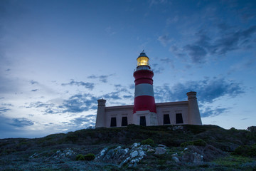 Wide angle image of the iconic lighthouse in cape agulhas at the southern most tip of africa