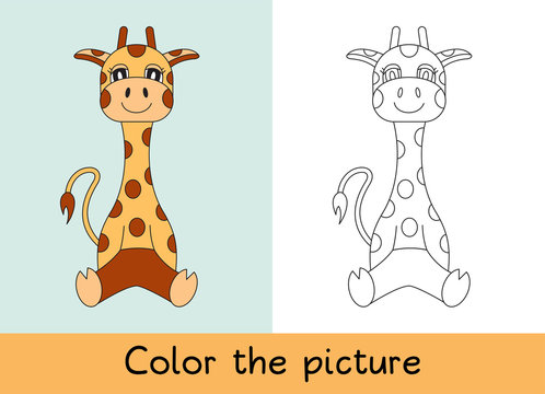 Coloring book. Giraffe. Cartoon animall. Kids game. Color picture. Learning by playing. Task for children