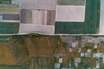 Aerial view of a field cut into different parts. Natural ornament