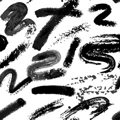 Vector seamless hand painted watercolor dry brush twirl pattern. Black on white background. Clipping paths included. The editable texture on Swatches Panel and the style on Graphic Styles Panel.