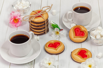 Fresh pastries for morning coffee on Valentine's Day