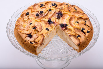 Freshly baked sweet cake with fruit