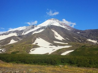 View of Avachinsky volcano. Avachinsky (also known as Avacha or Avacha Volcano or Avachinskaya Sopka) is an active stratovolcano on the Kamchatka Peninsula in the far east of Russia.