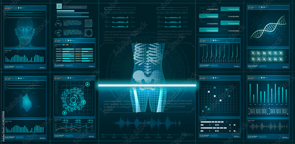 Leinwandbilder hud gui element ui medical examination. display set of virtual interface elements. modern medical ex