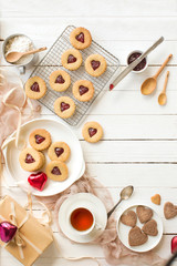 Fototapeta na wymiar Heart shaped cookies on white background. Valentine's day or Mother's day concept image.