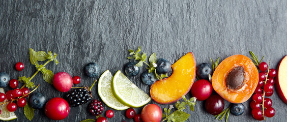 Banner concept with fruits and berries