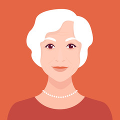 Portrait of an elderly lady. Female portrait. The face of an elegant grandmother. Vector flat illustration