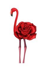 Exotic flat summer print with flamingo and red rose body isolated on white