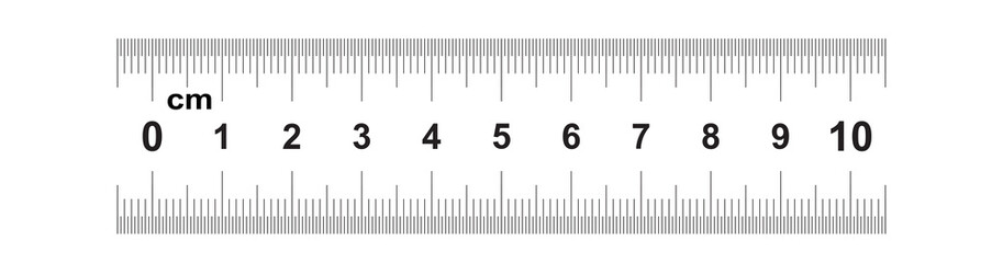 Double sided Ruler 10 centimeter or 100 mm. Value of division 0.5 mm. Precise length measurement device. Calibration grid.