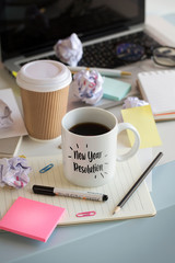 Office table coffee mug with text 