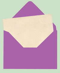 Colored open envelope with invitation card. Mockup.