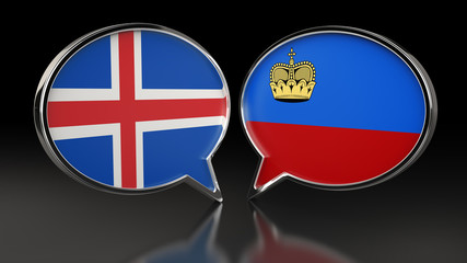 Iceland and Liechtenstein flags with Speech Bubbles. 3D illustration