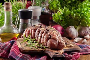 Marinated pork ham ready for roasting