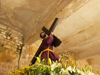 Medina de Pomar, Spain - March 30, 2018: Sculpture of Jesus carrying the cross over