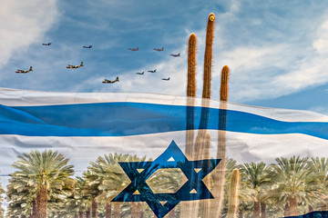 Overflight of military airplanes during Independence Day of Israel, desert area near Eilat