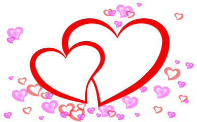 2 red hearts with small pink heart clouds