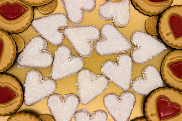 Cookies with jelly hearts on wooden background.Valentine Day Concept.