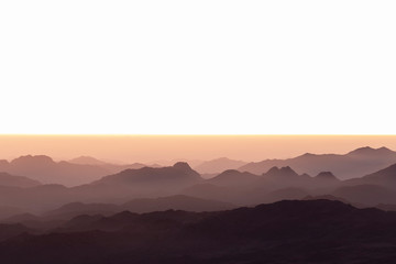 Egypt. Mount Sinai in the morning at sunrise. (Mount Horeb, Gabal Musa, Moses Mount). Pilgrimage place and famous touristic destination.