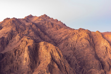 Egypt. Mount Sinai in the morning at sunrise. (Mount Horeb, Gabal Musa, Moses Mount). Pilgrimage place and famous touristic destination.