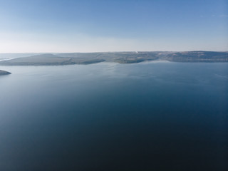 Naklejka na ściany i meble Bakota bay, Ukraine, scenic aerial view to Dniester, lake water, sunny day