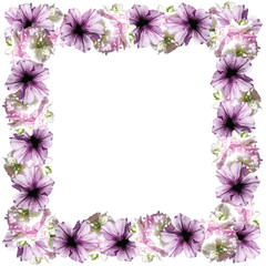 Beautiful floral frame of geraniums and petunias 