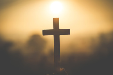 Resurrection of Jesus Christ concept: Silhouette cross  sunrise background, Cross At Sunset, Crucifixion Of Jesus Christ.