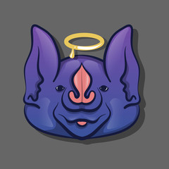 purple bat head isolated