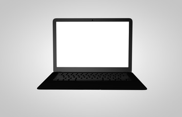 Laptop with blank screen on white background