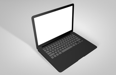 Laptop with blank screen on white background
