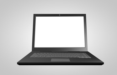 Laptop with blank screen on white background