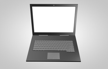 Laptop with blank screen on white background