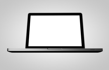 Laptop with blank screen on white background