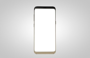 Frameless smartphone with white screen isolated on white background