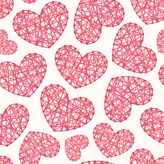 Valentine's day background. Seamless vector pattern with thread hearts.