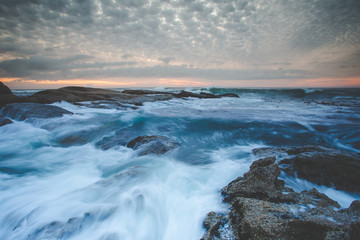 Wide angle view of a seascape scene in Seapoint in Cape town south africa