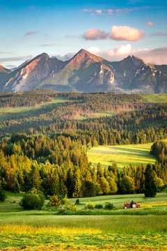 Naklejki Stunning Belianske Tatra mountains at sunset in Poland