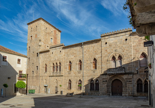 Main facade of the Monroy Palace in Plasencia, Spain