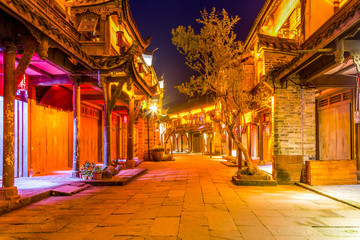 Nightscape of Chengdu Ancient Town, Sichuan Province, China..