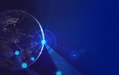 Obraz premium technology cyber hologram ai and internet world social network Elements of this image furnished by NASA